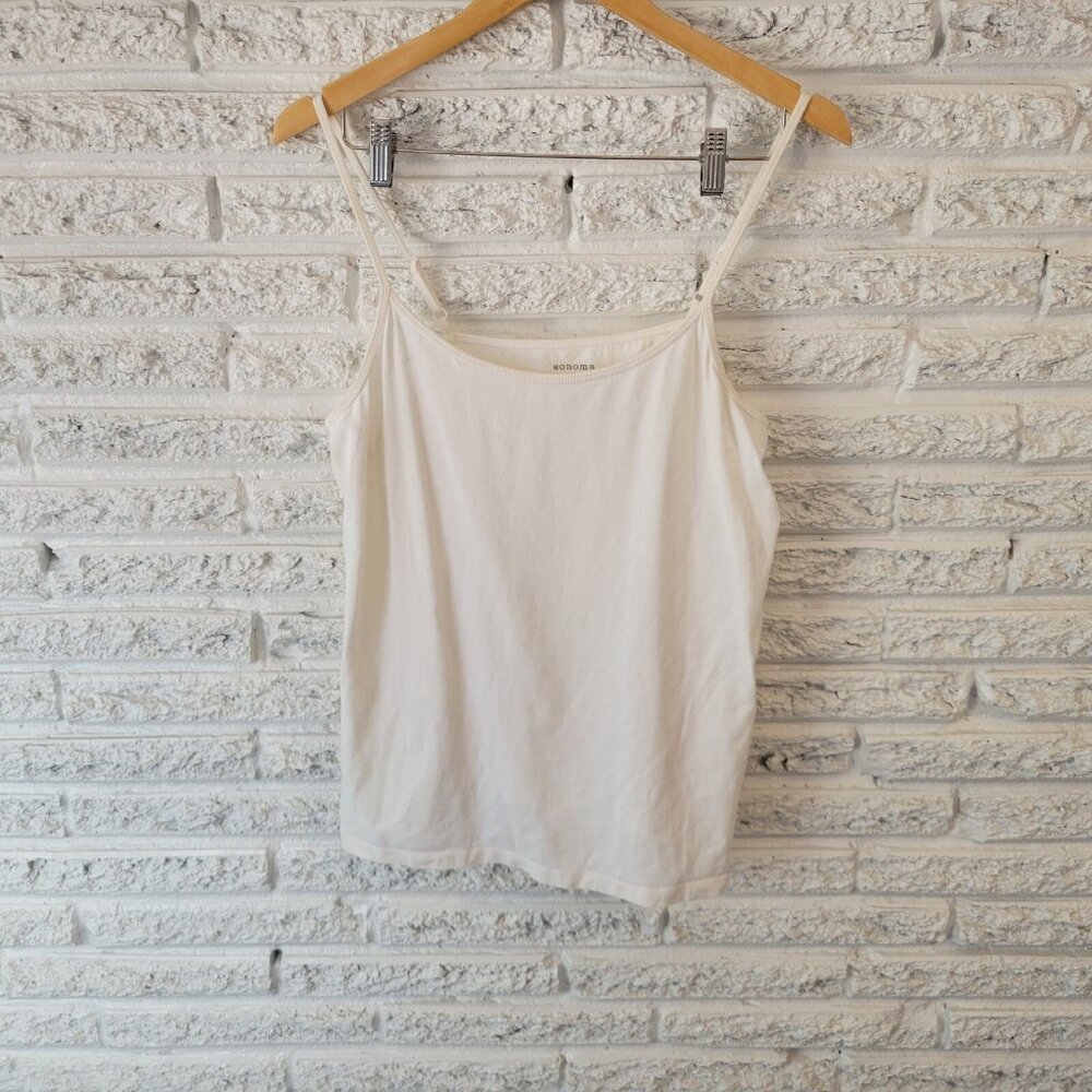 Sonoma 1X Plus Size Camisole White Cotton Blend Adjustable Strap Cami Top WHI35E